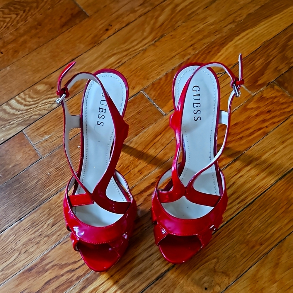 Guess patent leather red sandals size 7